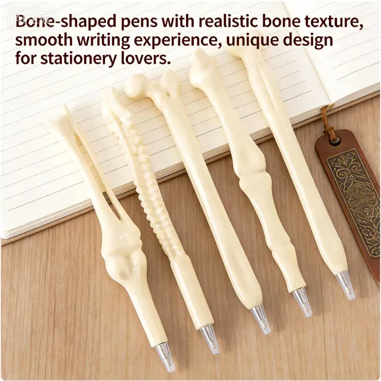 Spooky Skeleton Bone Pens Set, 10Pcs Novelty Halloween Themed Ballpoint Pens, Fun Stationery Gift for Kids, Halloween