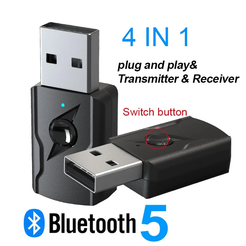 RISE-4 In 1 USB Bluetooth 5.0 Wireless Transmitter Receiver 3.5Mm Aux Audio Adapter For Bluetooth Speaker TV PC Car Kit