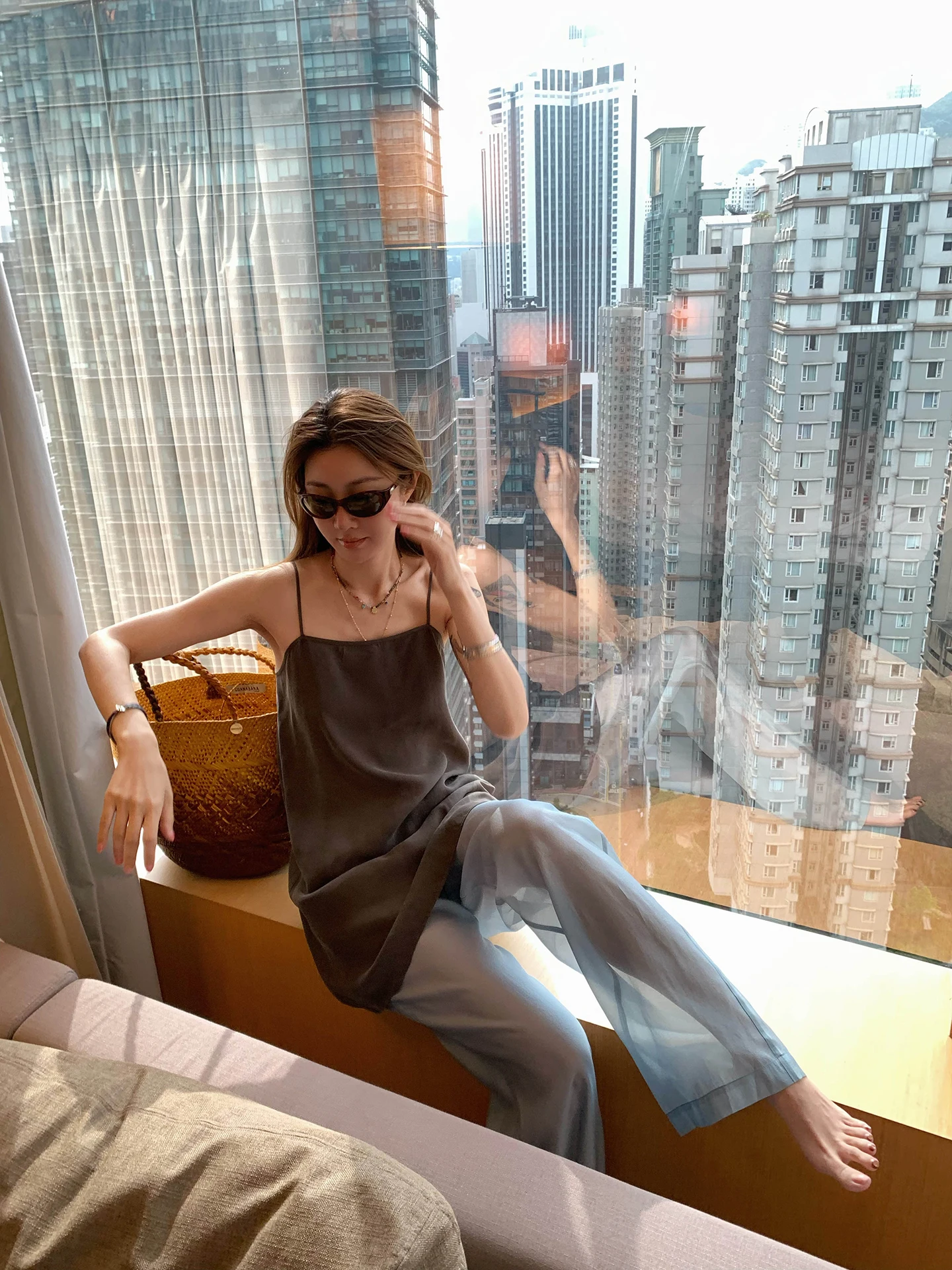 

Брюки VCruan Ashige Cool White Moonlight Blue прозрачные, прямого кроя, повседневные, для женщин, в стиле Commute, со средней/заниженной талией