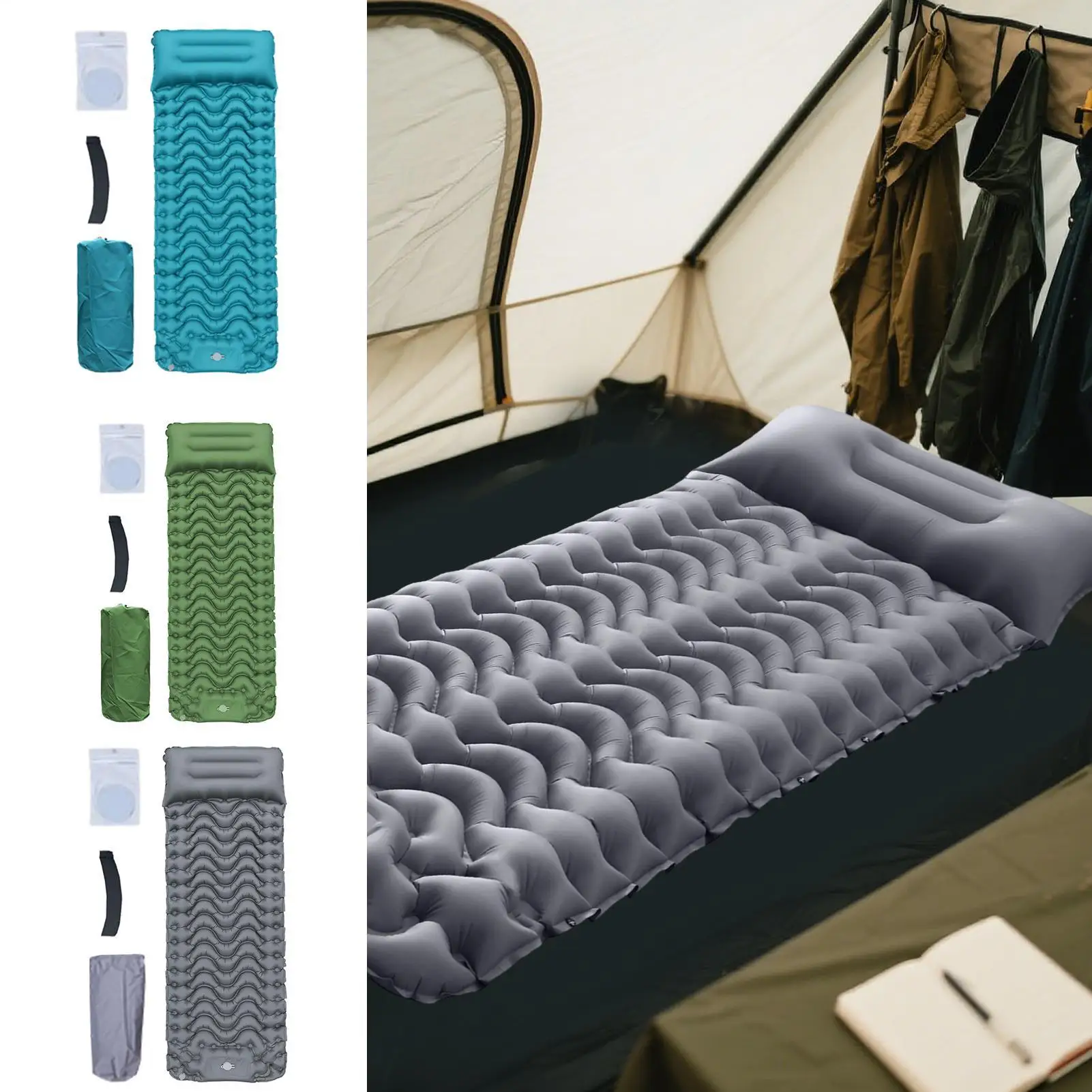 

Air Mattress For Camping Inflatable Mattress Camping Mat With Pillow Foldable Portable Sleep Mat With Built-in Foot Pump Compact