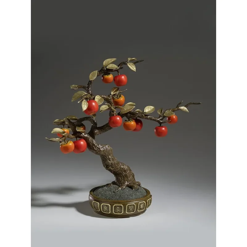 peace and joy, everything goes well, living room desktop copper persimmon ornament, home decoration handicrafts