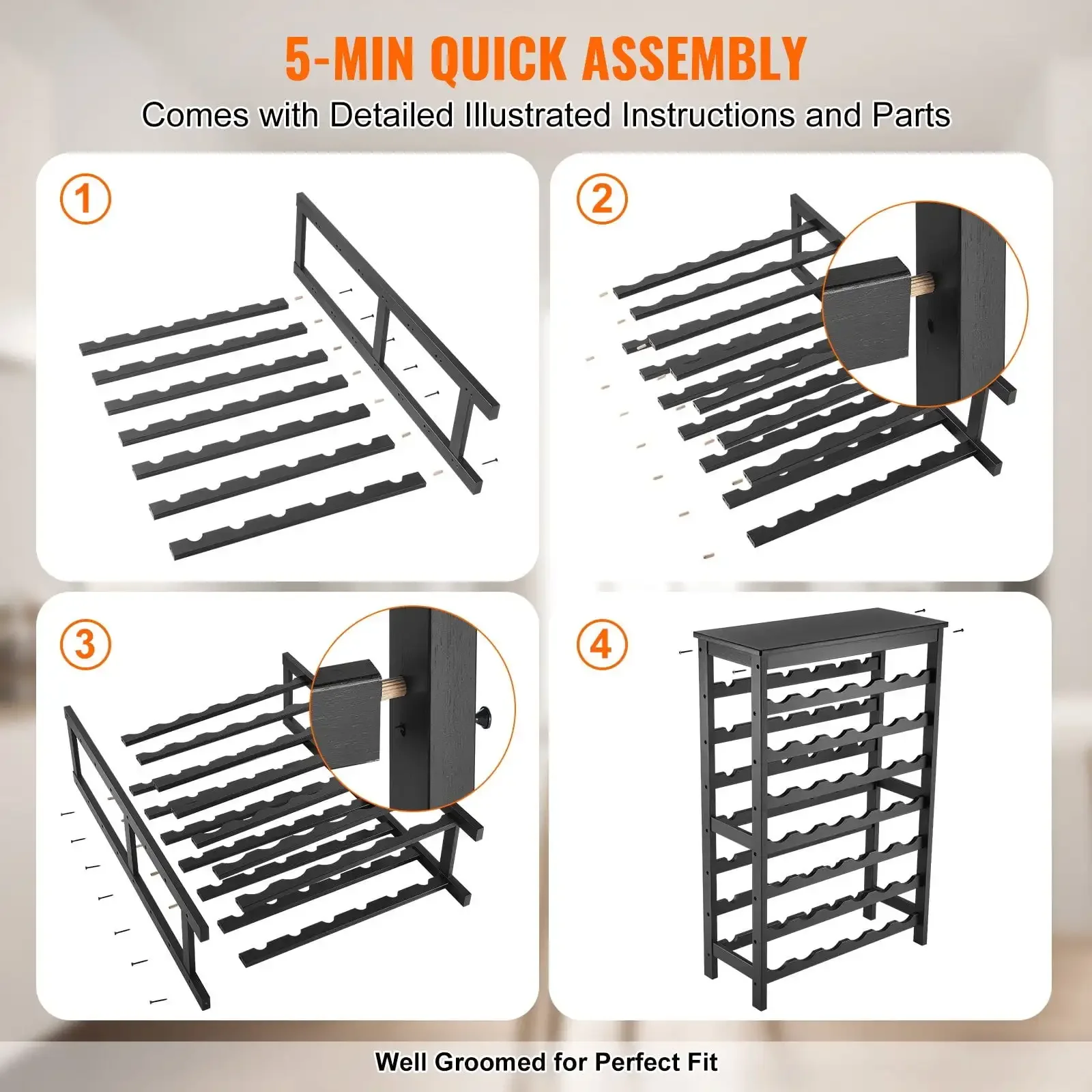 42 Bottle 7-Tier Modular Wine Rack Bamboo Wood Display Shelf with TableTop