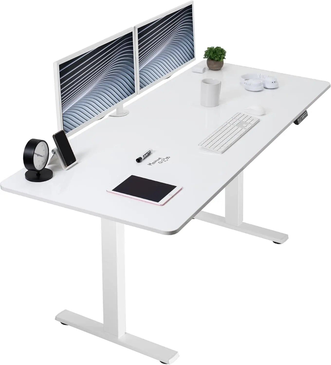 

71 x 30 "standing desk workstation, memory controller height adjustment, whiteboard top white frame。