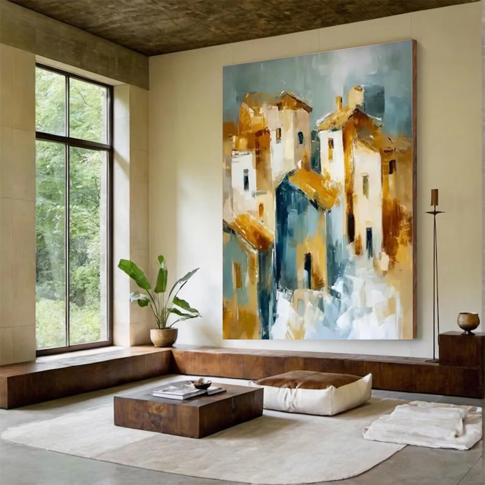 100% Handmade Abstract Oil Painting Nordic Mediterranean dwelling Wall Art Picture For Home Living Room Decor Image Gift Artwor