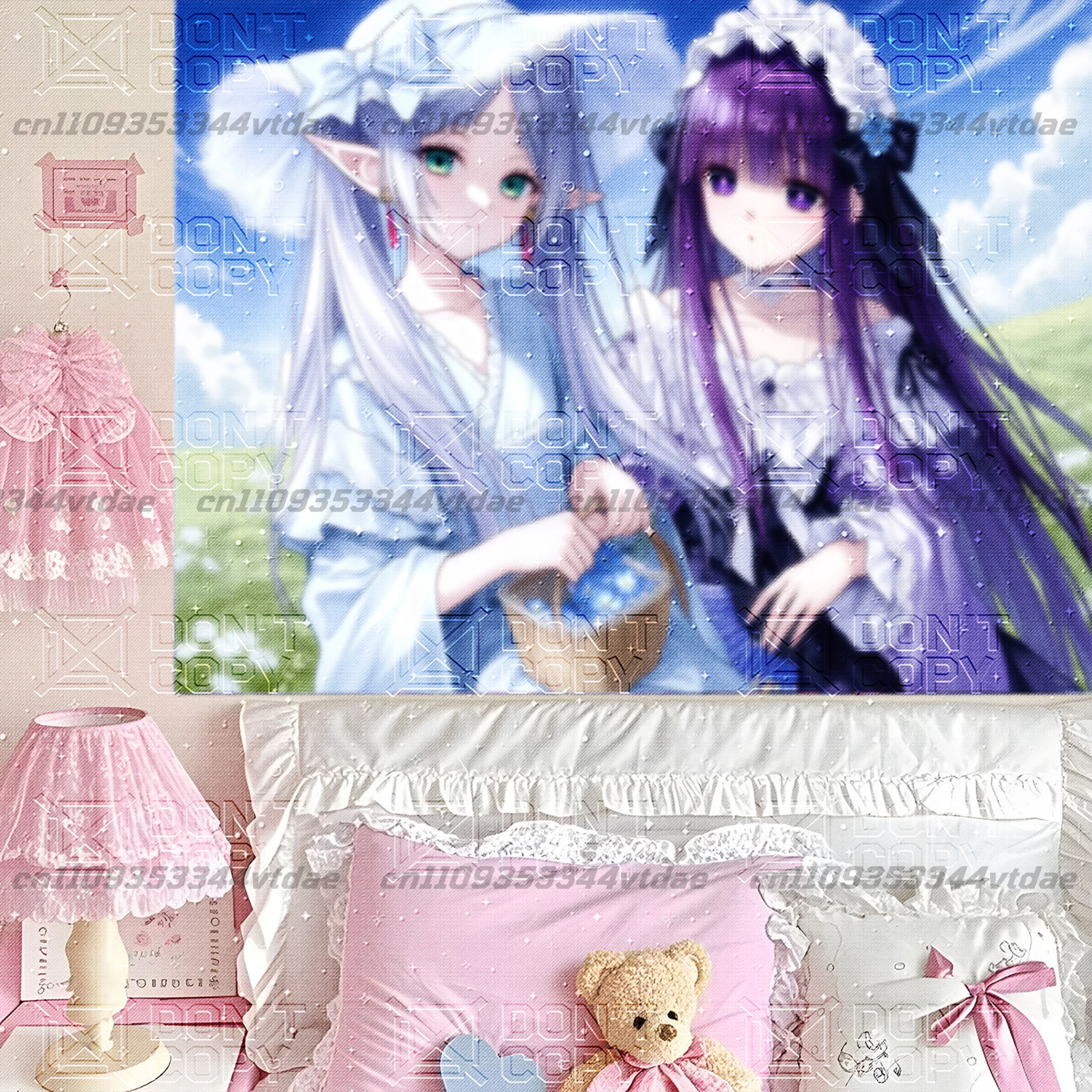 Kawaii Anime Tapestry Japanese Style Wall Hanging Decor Cute Girl Poster Bedroom Living Room Decoration