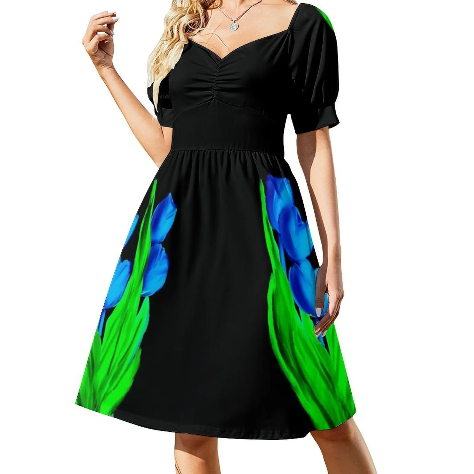 فستان هيب هوب نسائي بألوان مائية زرقاء توليب ملابس خروج جرافيك مطبوع للحفلات ملابس للنادي استيقظ ورائحة الورود بألوان مائية #2