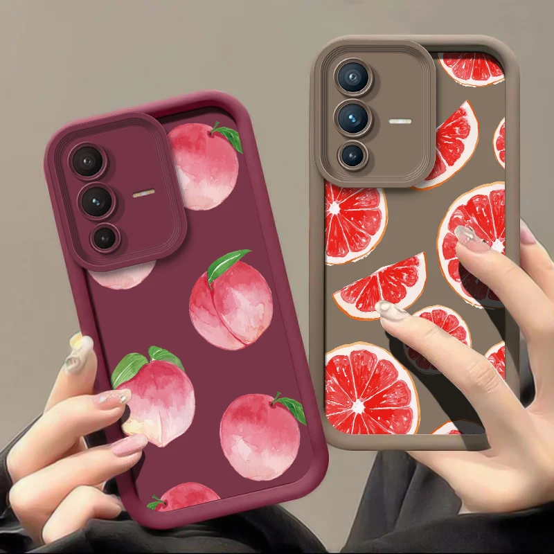 الفواكه سيليكون جراب هاتف ل Vivo V60 V50 V40 Pro V27E V27 V25 V23 V23E V30 SE V30E V29E V29 الخوخ البرتقالي غطاء مقاوم للصدمات #1