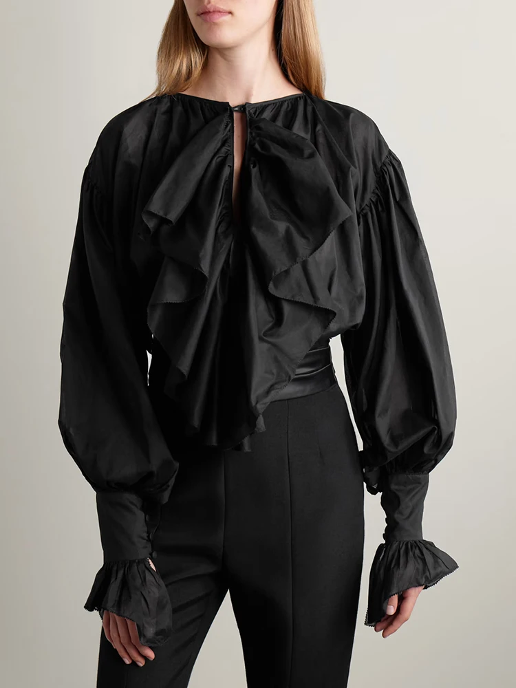 

Woman clothing y2k summer high neck tie bottoming shirt asymmetric long sleeve Women shirts2025 loose fashion new Women top