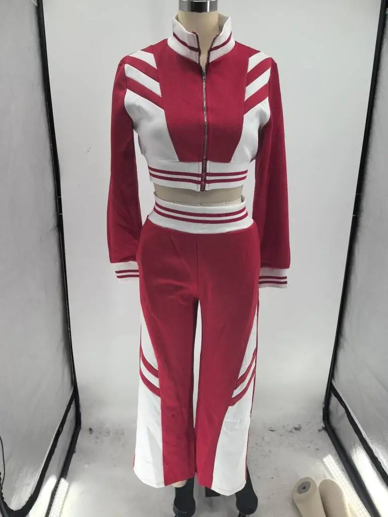 Conjunto de calças femininas conjuntos de duas peças gola alta conjuntos de correspondência manga y2k streetwear curto topos casacos perna larga calças compridas jogger