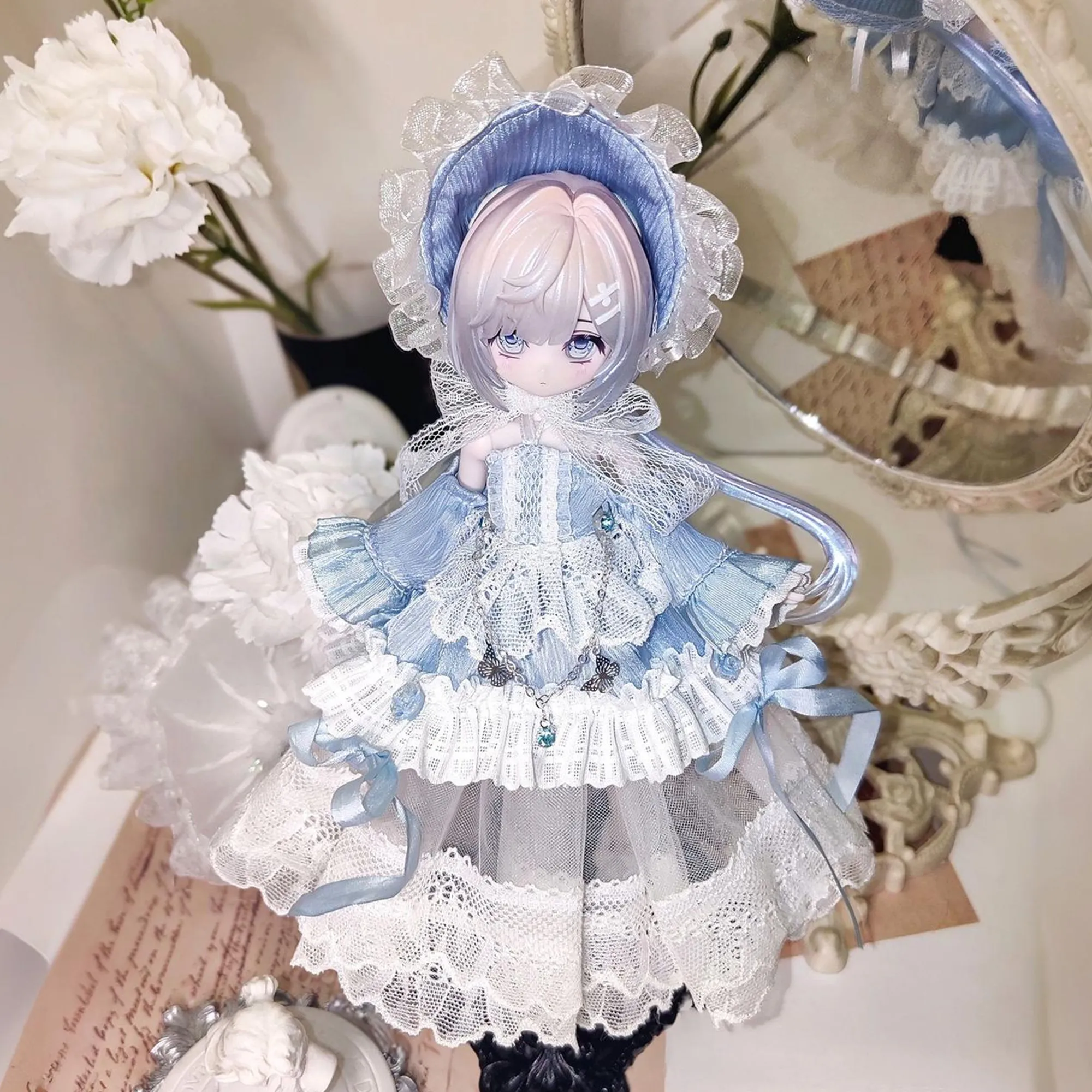 Geometric Creation OB11 Doll Clothes 8/12 Inch 11-17cm Action Figure Light Blue Lace Wedding Dress Outfit For Collectible Doll - view 4