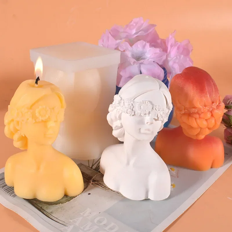 New Closed Eye Blindfold Girl Silicone Candle Mold 3d Cute Rose Girl Aromatherapy Plaster Soap Crafts Resin Mold Home Decor Gift