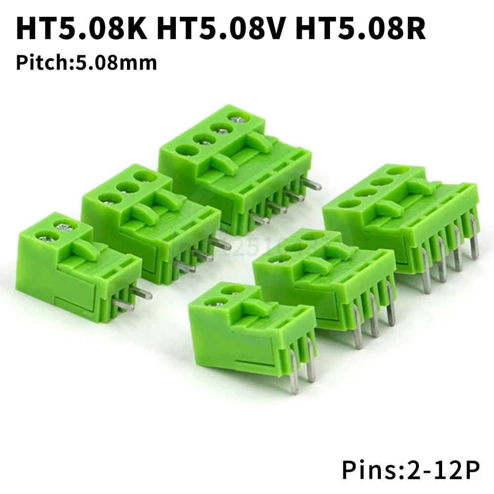 (10 Sets) HT5.08K / HT5.08V / HT5.08R 5.08mm Plug-in Terminal Block HT5.08 Plug Straight / Bent Pin Set 2~12P HT5.08K/V/R - 5.08