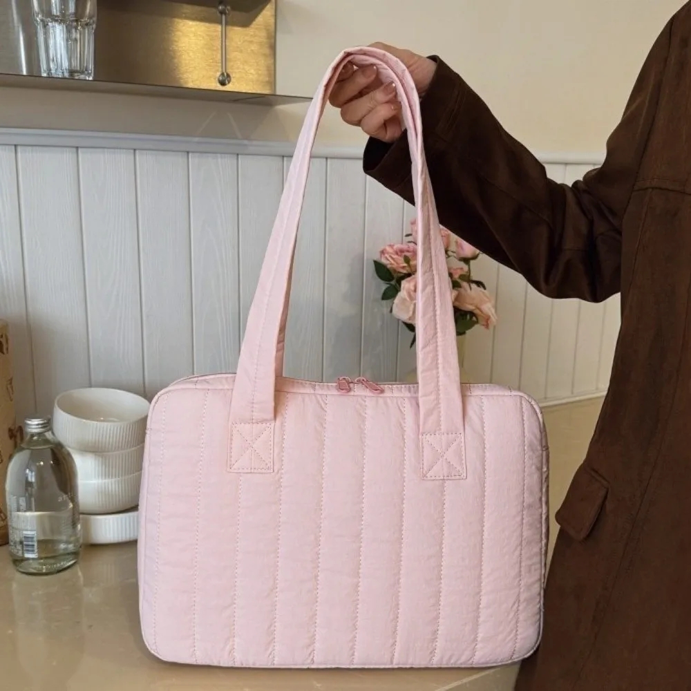 Multi-purpose Laptop Shoulder Bag Large Capacity Solid Color Laptop Handbag Shockproof Zipper Closure Notebook Case Business Use