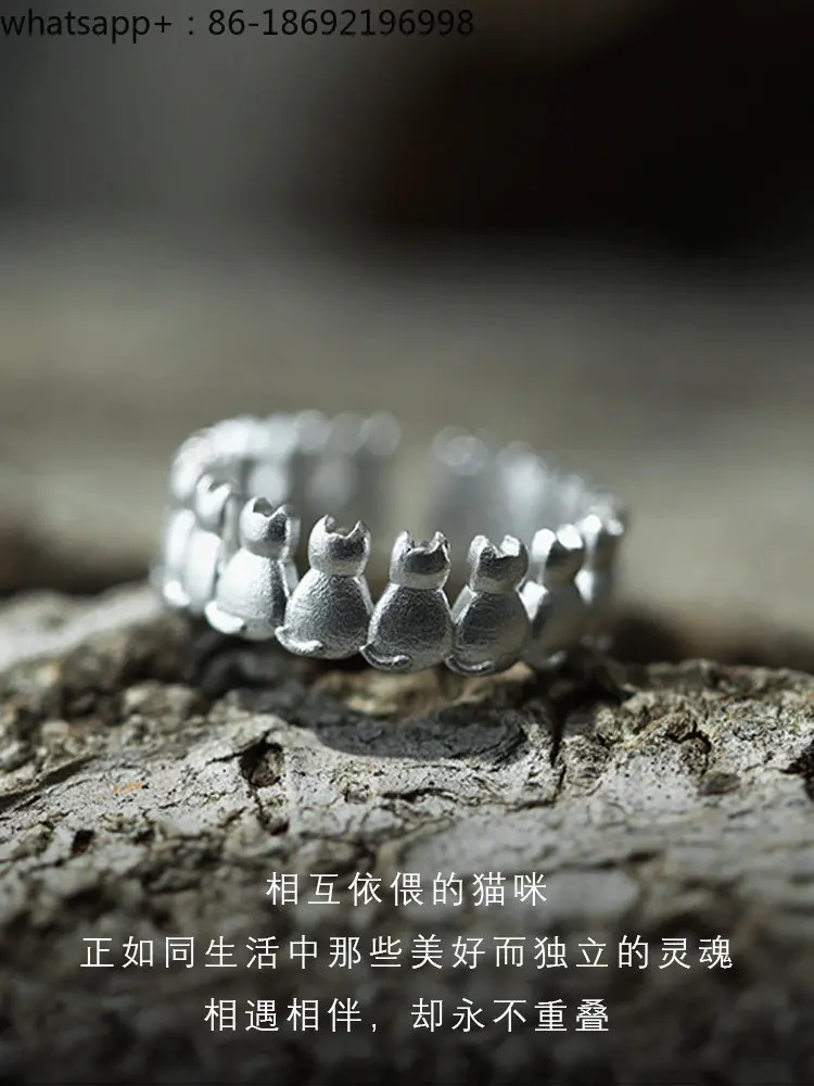 

"Ring Cat" Sterling Silver 999 Cat Element Ring for Men and Women