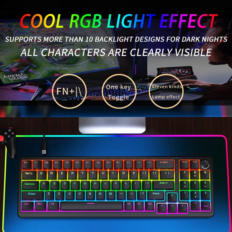 78-Key Wired Mechanical Keyboard Customizable Full Key Anti Ghosting Gaming Keyboard Type-C RGB Mixed Lighting