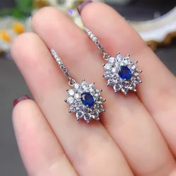 Natural Sapphire Stud Earrings S925 Sterling Silver Stud Earrings Oval Cut 4*5mm Luxury Jewelry Designer