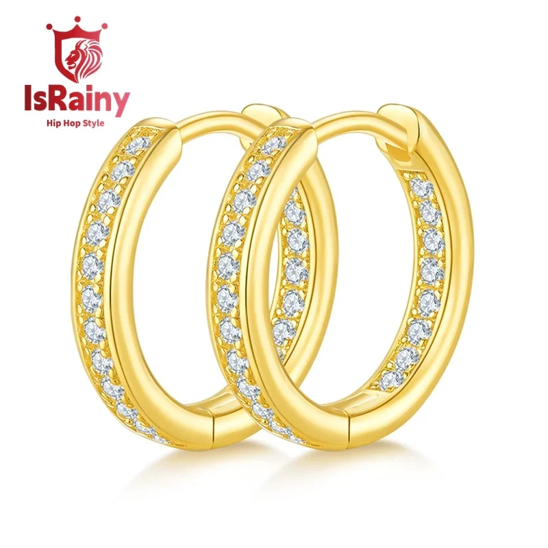 

IsRainy Hip Hop Rock 925 Sterling Silver GRA Moissanite Diamond Wedding Engagement Ear Hoop Earrings Fine Jewelry for Women Men