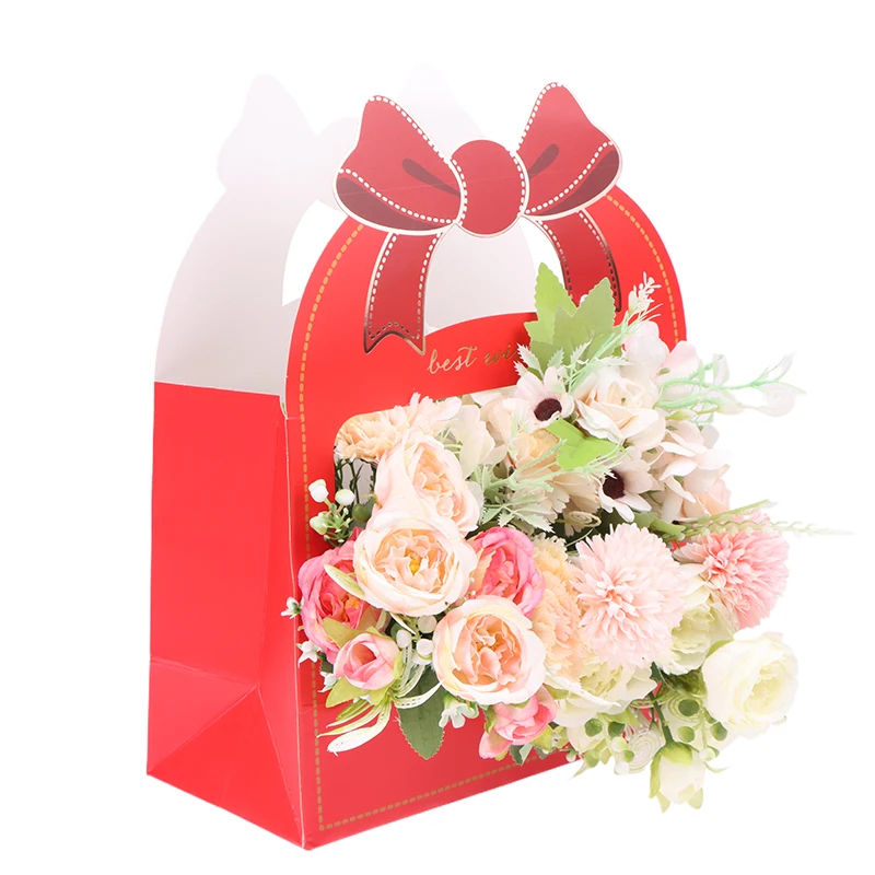 Bolsa de mano de flores portátil, caja de almacenamiento de embalaje de flores, boda, día de San Valentín, regalos de fiesta de cumpleaños, caja de ramo de floristería