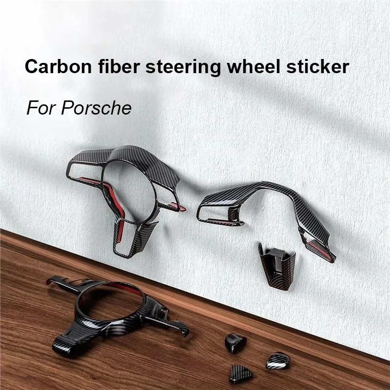 

For Porsche Cayenne 92A 9ya Panamera 971 Macan 95B 718 911 2006-2024 Carbon Fiber Texture Steering Wheel Panel Frame Cover Trim