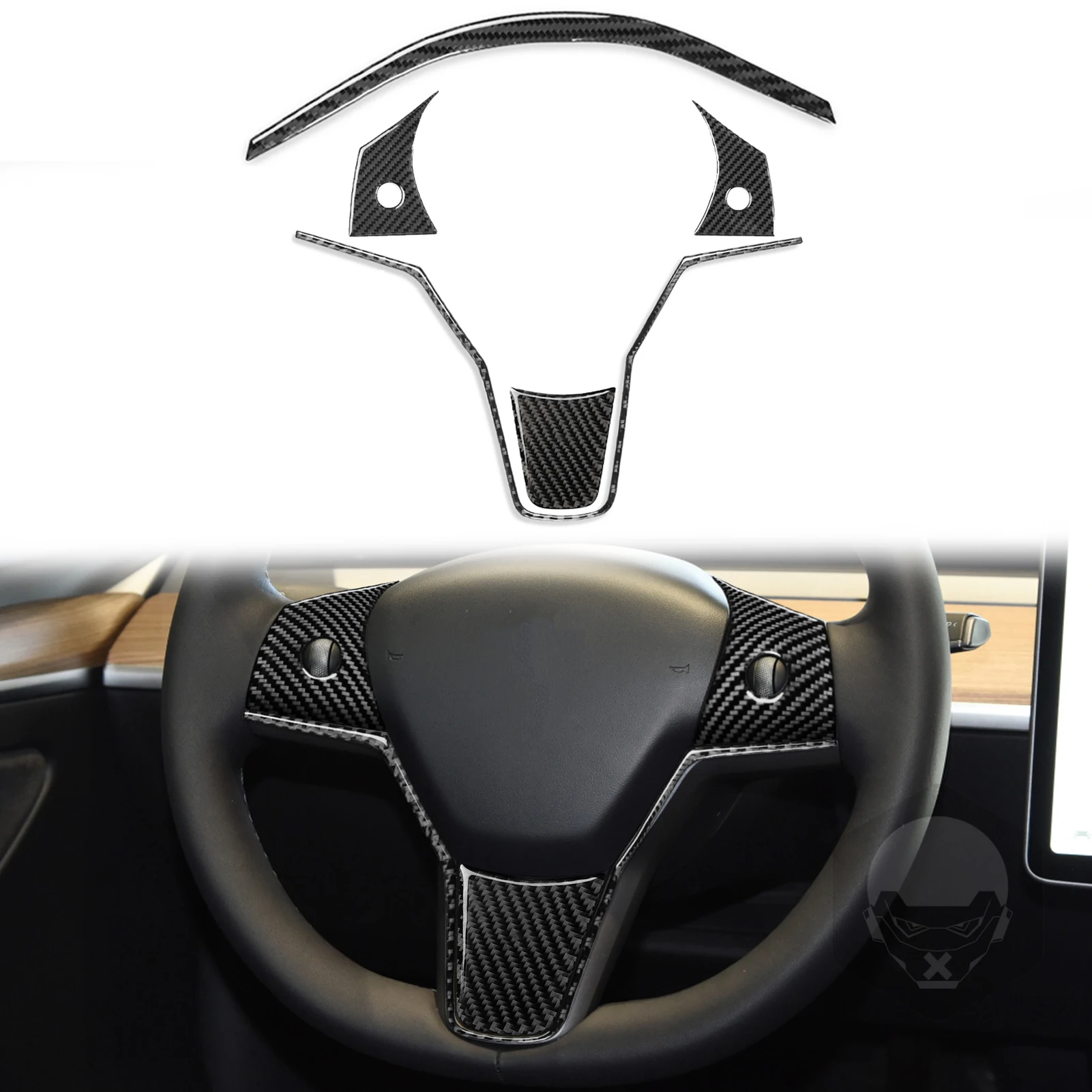 

For Tesla Model Y 2020-2023 Model 3 17-22 Refit Carbon Fiber Car Steering Wheel Button Set Accessories Trim Sticker