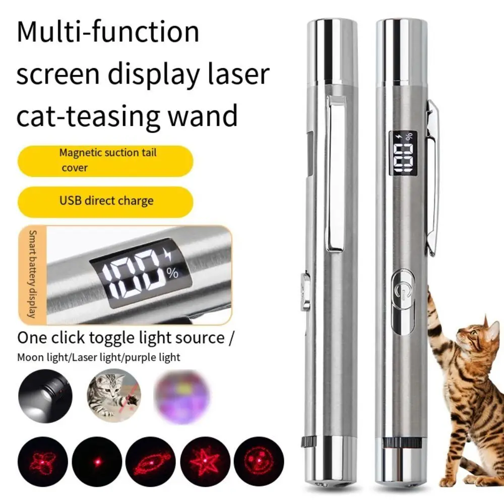 

3-in-1 Cat Laser Toys Laser Projection 5 Patterns Cat Teasing Toys Digital Display Searching Cat Urine Mini LED Waterproof Torch