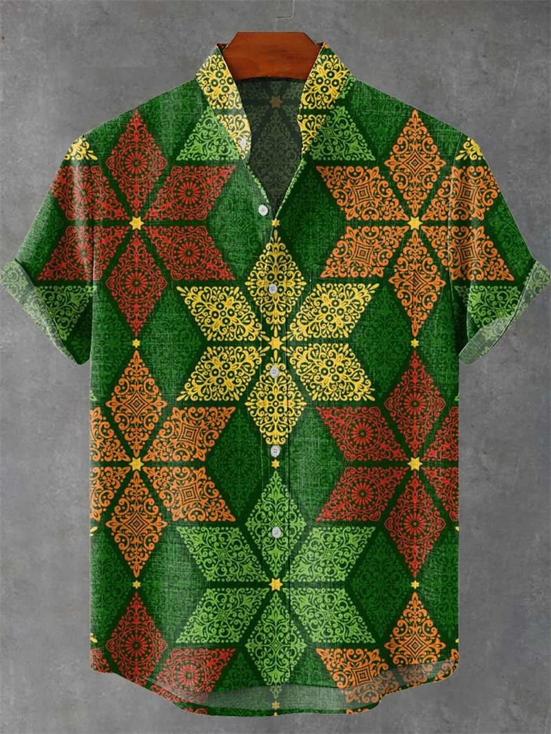 Sommerliches Ethno-Design Casual Top mit Katzenmuster Kurzärmliges Modisches Retro-Herrenhemd – Detail 3