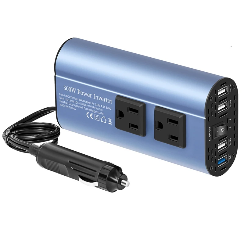 Car Inverter 500W DC 12V to 110V AC Automotive Inverter Converter Automatic Transformer with US Socket Inverter-ABVK