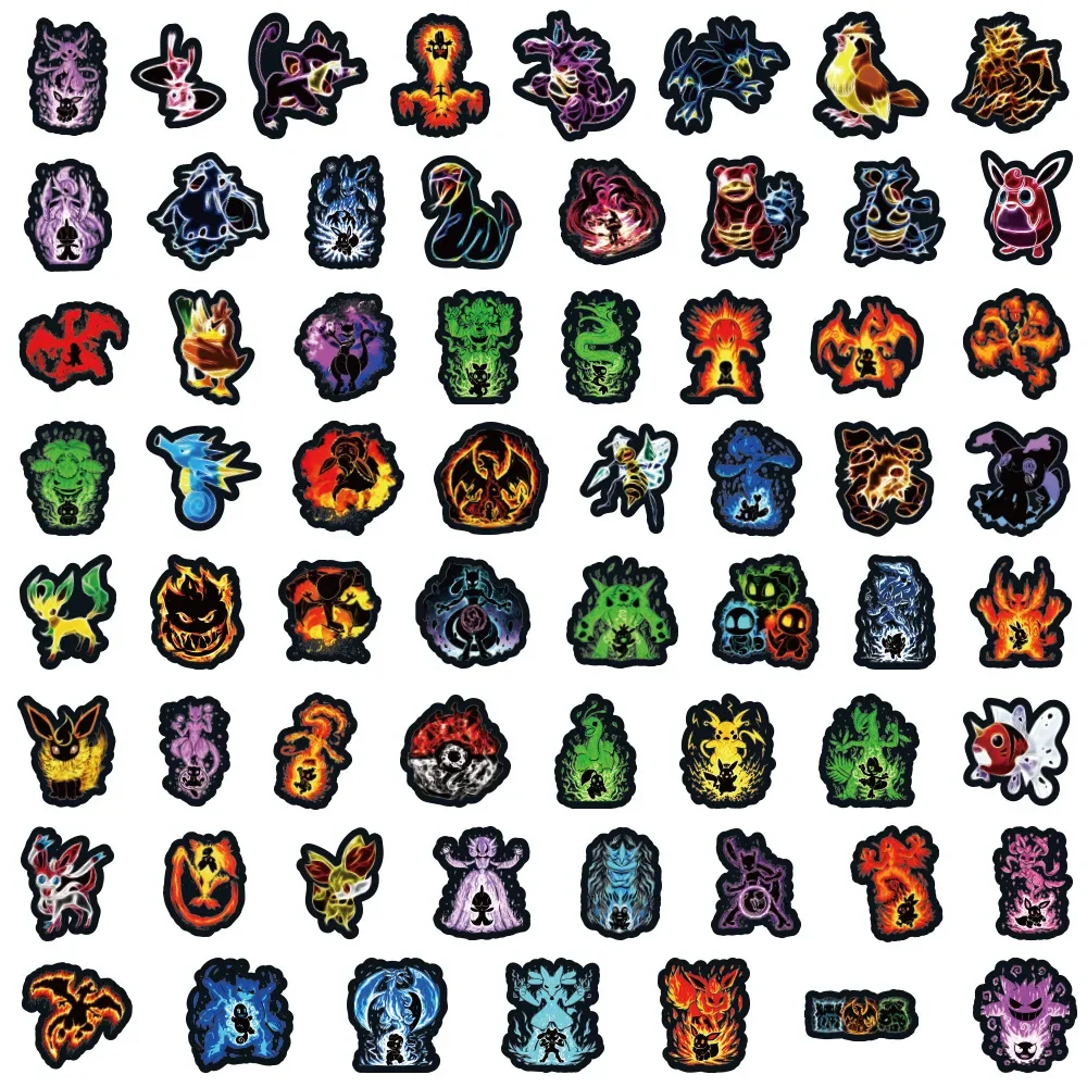 60PCS Neon Light Cartoon Pokemon Graffiti Stickers DIY Skateboard Laptop Car Guitar Motorcycle Luggage Decal Sticker Kids