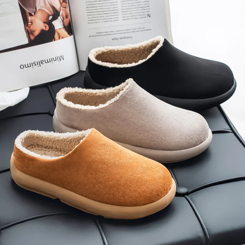 

Зимняя хлопковая обувь большого размера, новые удобные нескользящие тапочки, теплая обувь для ленивых в стиле ретро, уличная плюшевая зимняя обувь на толстой подошве