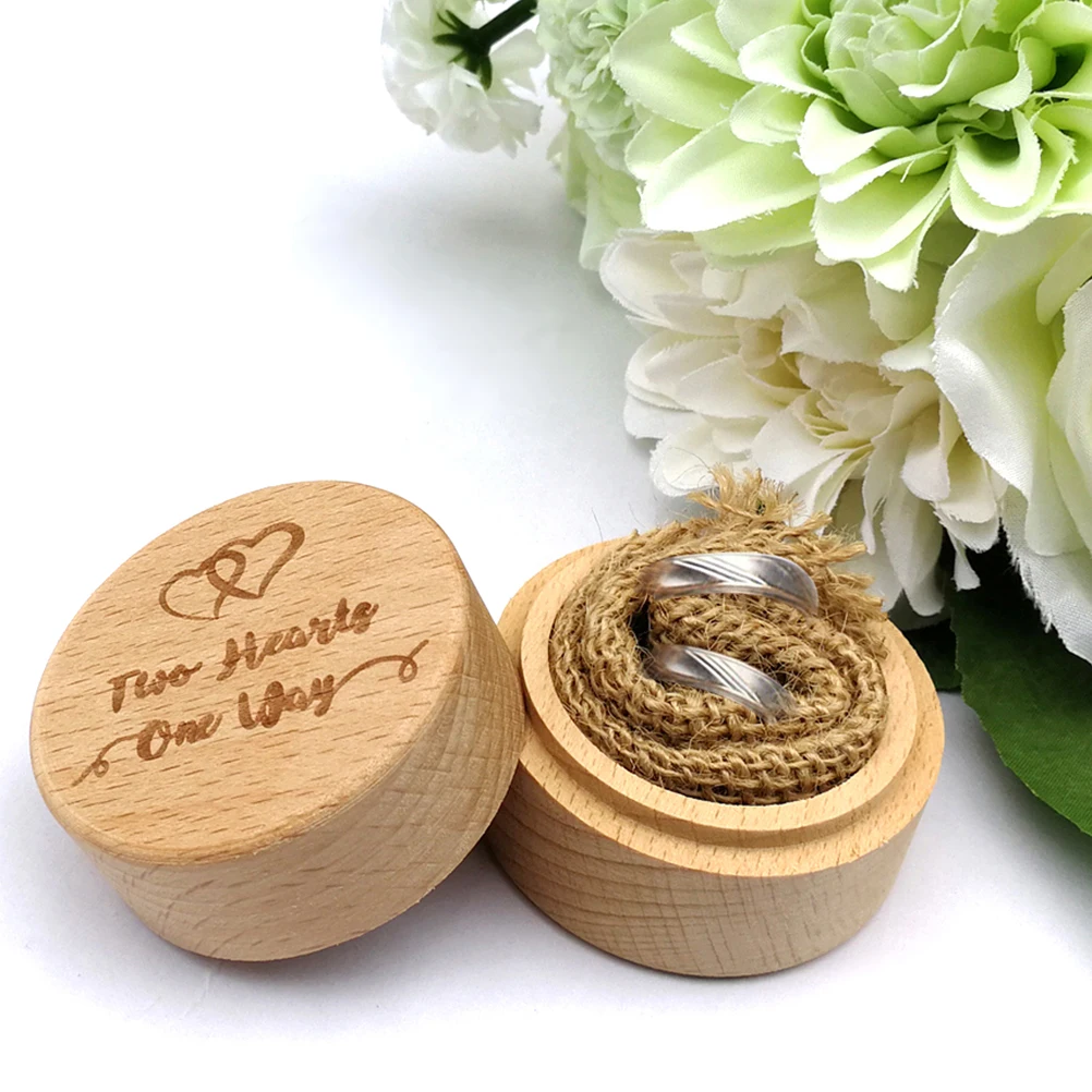 

Vintage Wooden Ring Box Wedding Engagement Rustic Small Round Storage Holder For Rings Lightweight Portable Bridal Jewelry