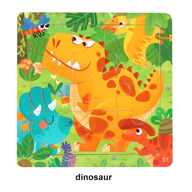 9 pieces wooden children\'s jigsaw puzzle cartoon animal puzzles for 2-6 years old baby early educational toys for kids gift
