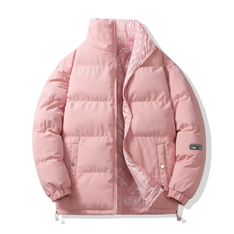 سترة شتوية جديدة للرجال مبطنة بالقطن مع دافئة سميكة وياقة واقفة سترة رجالية عصرية وغير رسمية على الوجهين