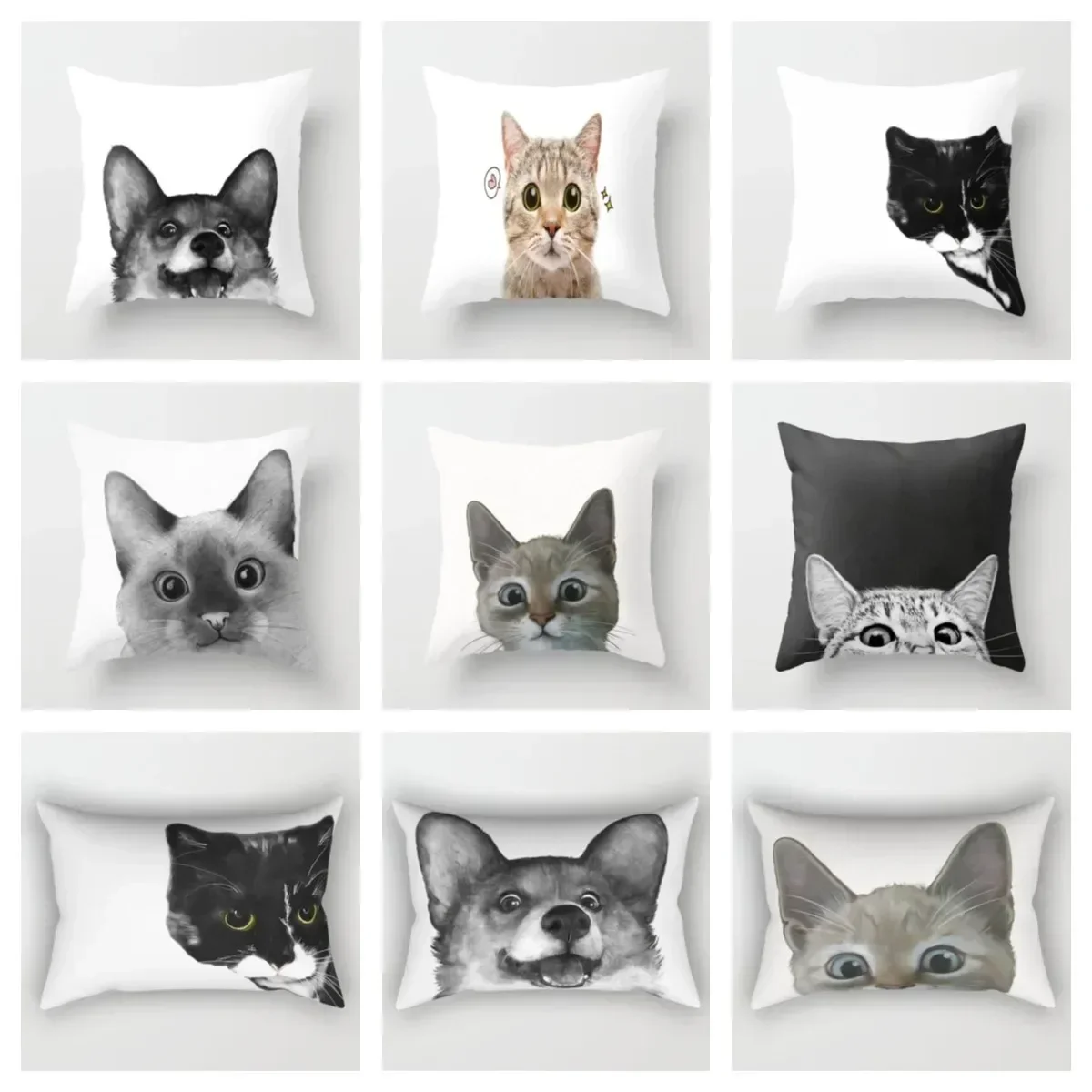 Cat and dog print plush pillowcase， home decoration long cushion cove，living Room Sofa Throw Pillow Cushion Cover40x60 60x60