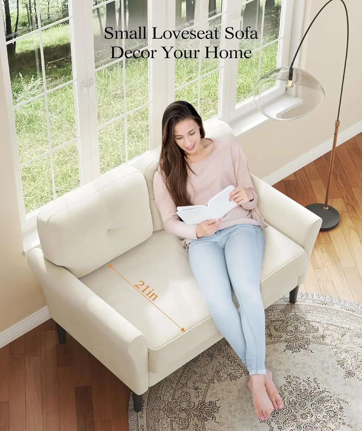 Assentos profundos Loveseat Sofá, Assento de amor confortável, Configuração sem ferramentas, Mini sofá para espaços pequenos, 2 assentos, 21 polegadas, 48 polegadas