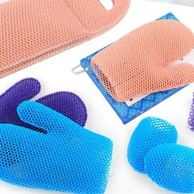 

Отшелушивающие перчатки для душа с красочным сотовым плетением и ТПУ, высокоэластичный антибактериальный материал, нежный, безопасный и прочный