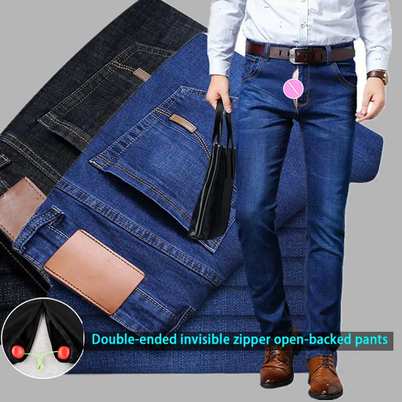 

Autumn New Men's Stretch Jeans Men's Pants Loose Invisible Straight-Leg Pants Open-Seat Pants Overalls Outdoor Convenience Jeans