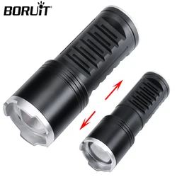 BORUiT Strong Light Flashlight Telescopic Zoom Torch Type-C Rechargeable Spotlight Outdoor Work Camping Fishing Lanter