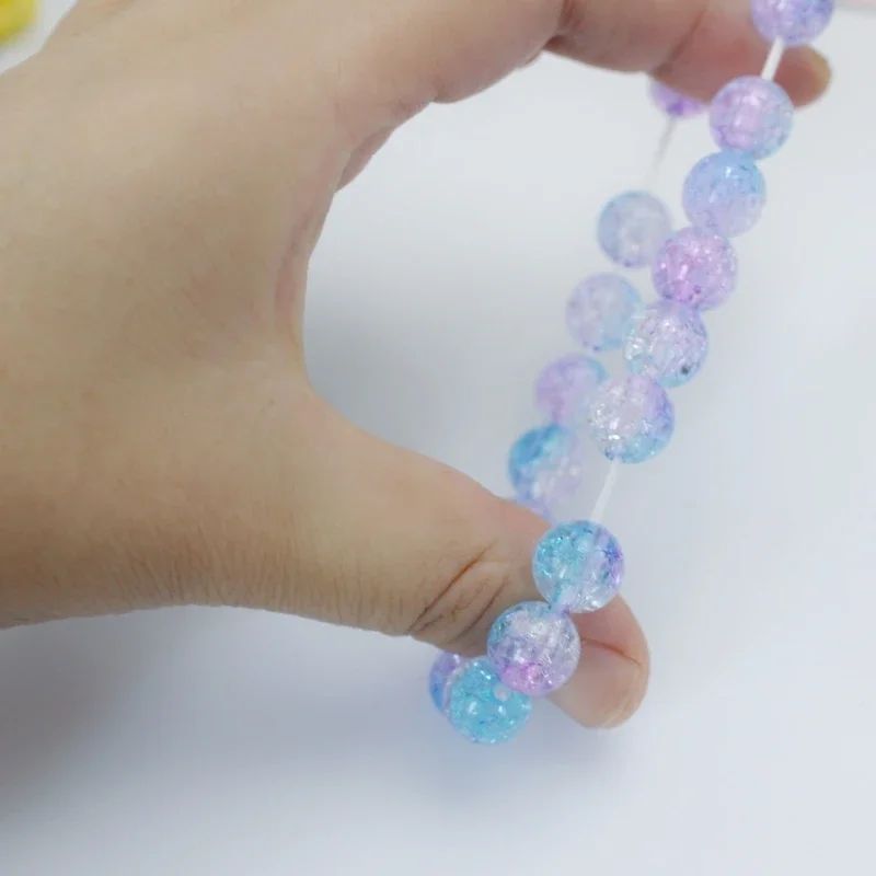 Pulsera elástica de la amistad con cuentas grandes de palomitas de maíz para niñas, brazaletes de vidrio degradado agrietado de hielo, accesorios de