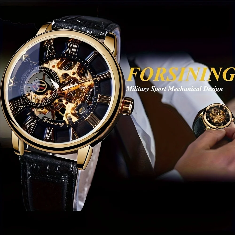 Forsining 2025 New Top Brand Luxury Mens Watch Mechanical Skeleton Wristwatch 3D Literal Design Roman Number Business Male Clock