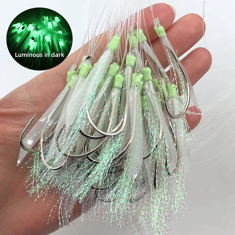 30pcs #6～#28 Luminous Head Simulated Fish Skin Fish Hook Pre