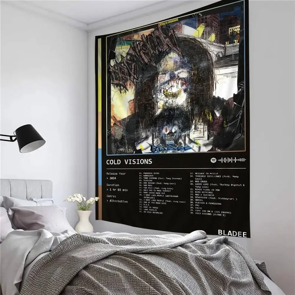 Sänger Bladee 333, bedruckter großer Wandteppich, indischer Buddha, Wanddekoration, Hexerei, böhmische Hippie-Dekoration, Decke