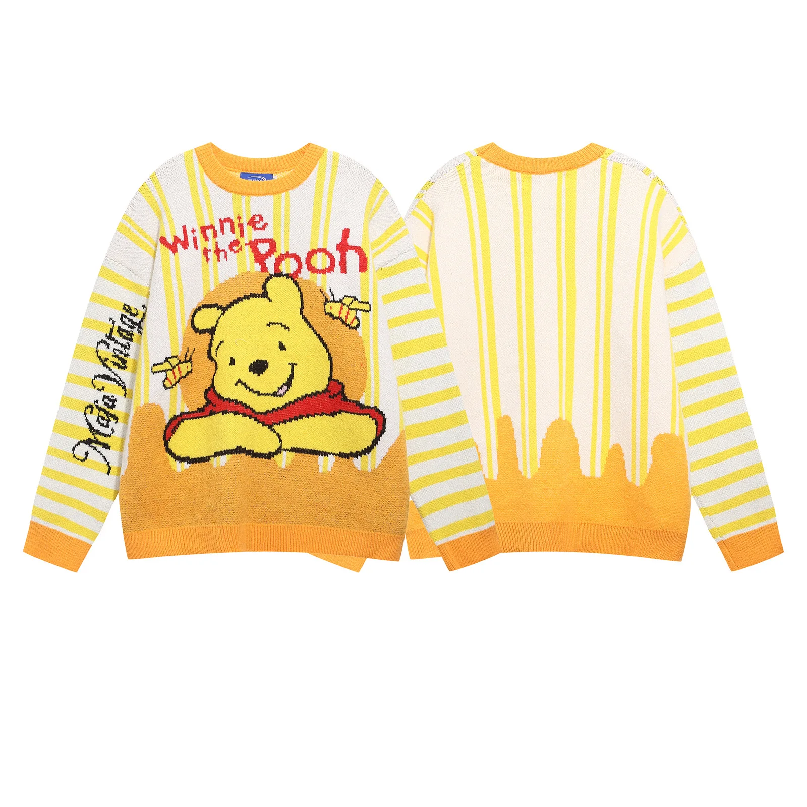 الأمريكية الرجعية القط متعة الكرتون الجاكار كتلة اللون متماسكة سترة للنساء الخريف الشتاء عارضة تنوعا زوجين سترة #4