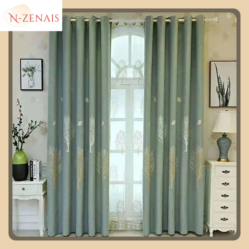 

Custom Size European Blackout Curtain for Living Room Tulle Bedroom Cotton Linen Jacquard Sheer Simple Fresh Fortune Tree Print