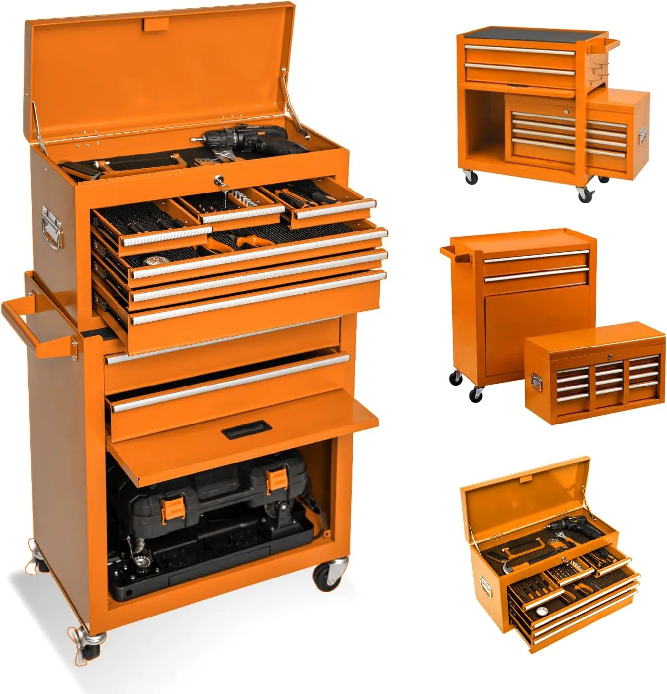 

8-Drawer High Capacity Tool Chest, Rolling Tool Box With Lock, Box On 4 Wheels With Sliding Drawers, Storage Cabinet