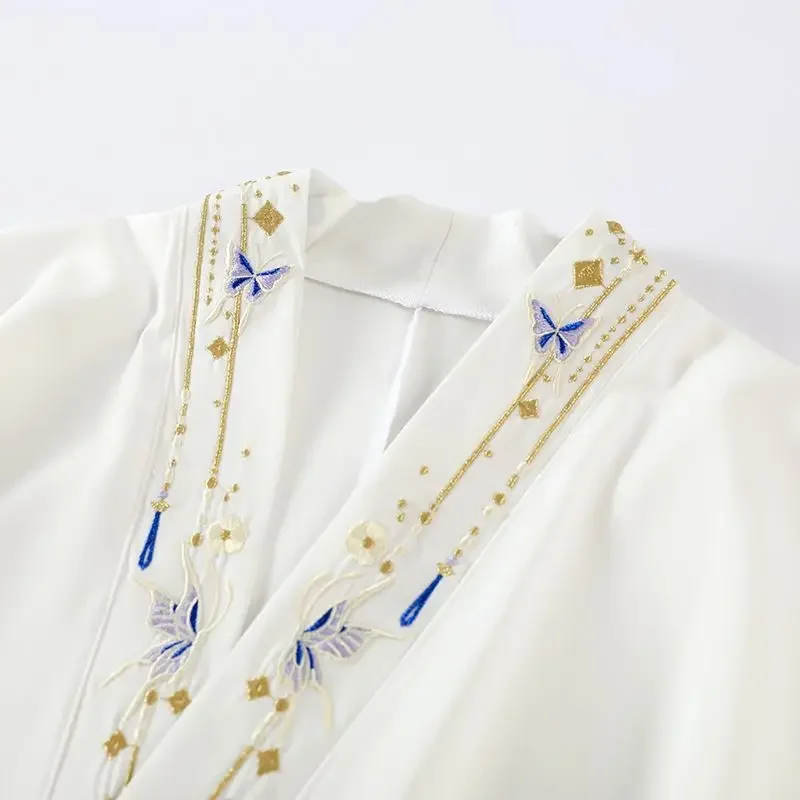 الخريف Hanfu قمصان طويلة الأكمام النساء القديمة الصينية التقليدية Hanfu التطريز الأبيض التعادل حتى قميص حريمي النساء