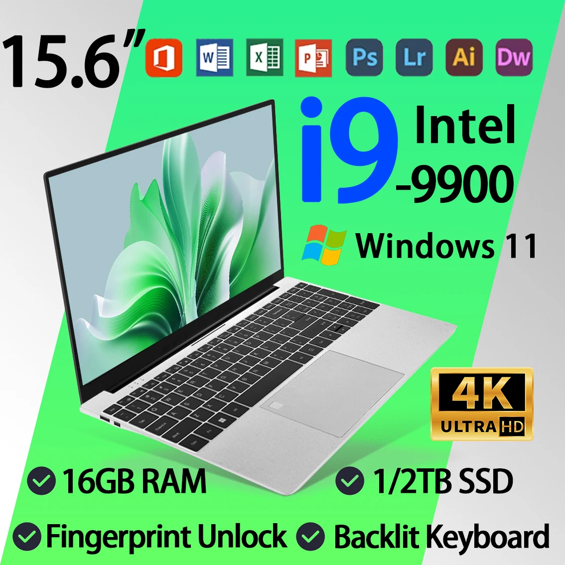 Intel Core i9 9900 Laptop Windows 11 16GB RAM 1TB SSD 4K HD Screen Portable Slim Laptops PC Gamer 15.6 inch Computer Office