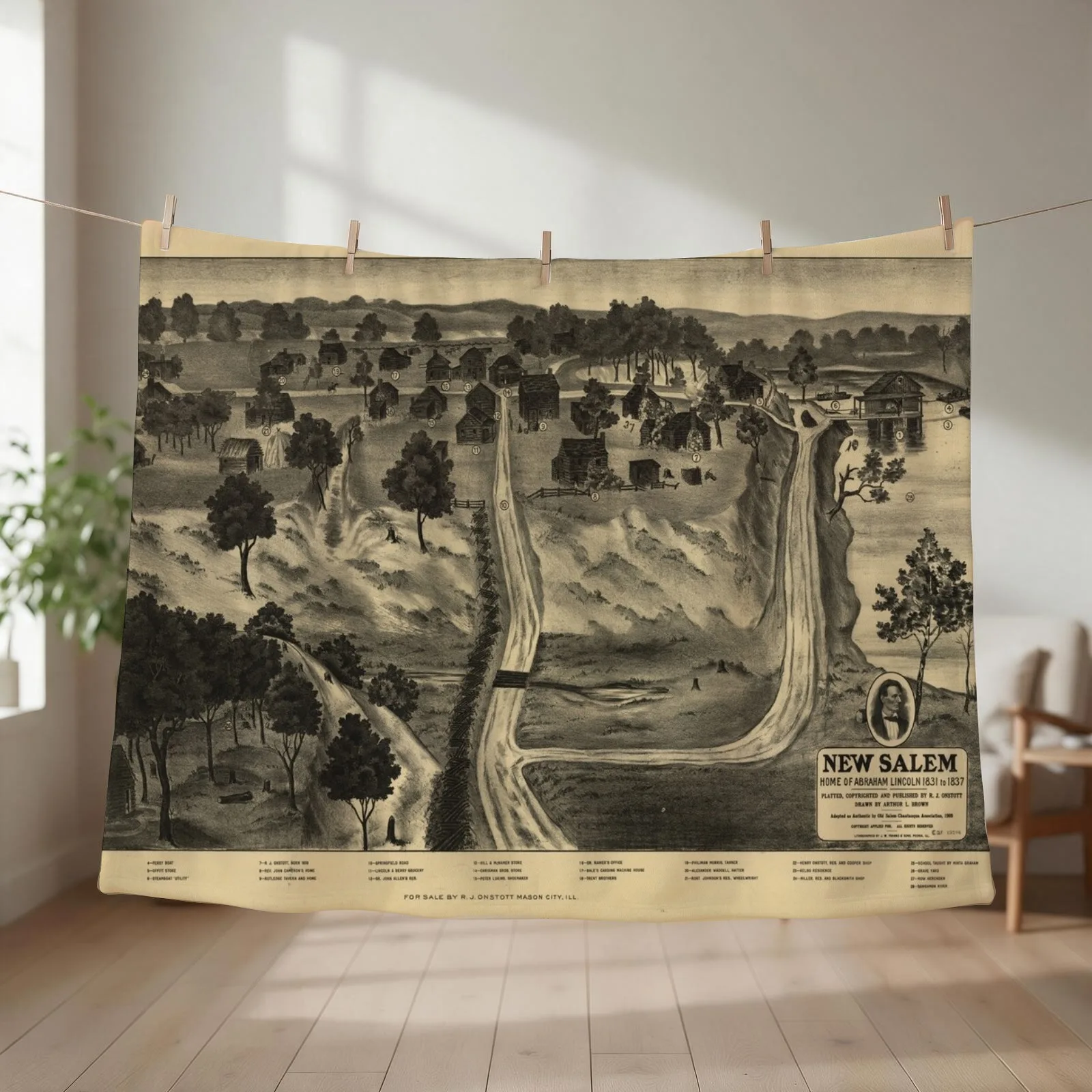 Vintage Abraham Lincoln New Salem Map (1837) Throw Blanket Luxury Thicken Designers cosplay anime Decorative Beds Blankets
