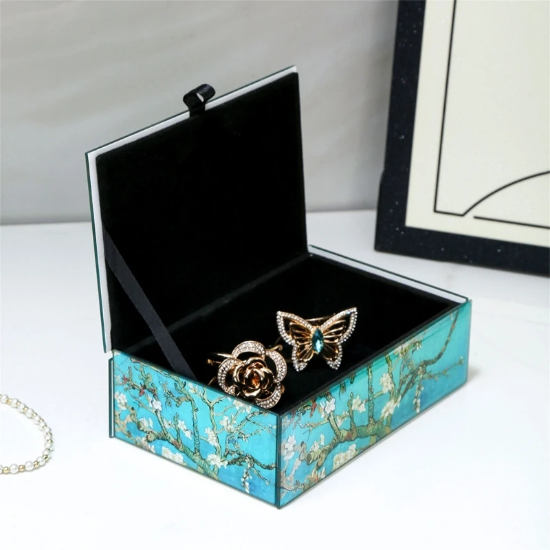 Elegant Blossom Glass Jewelry Storage Box Clear Organizers Home Decoration for Rings Necklaces and Earrings Organization