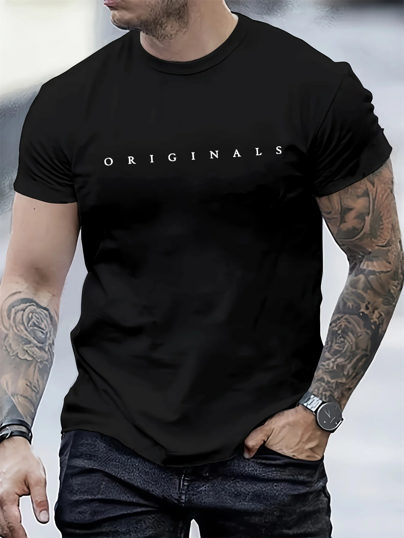 Camiseta de manga corta con cuello redondo para hombre, 100% algodón, informal, holgada, con estampado de letras RIGINALS, deportiva, para verano