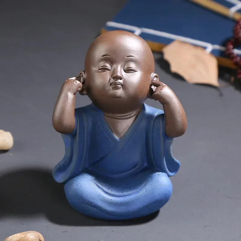 Chinese style three not small monk ceramic statue, modern art sculpture cute  tea set decoration home decoration statuette